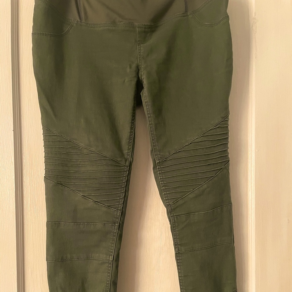 Army green maternity skinny jeans